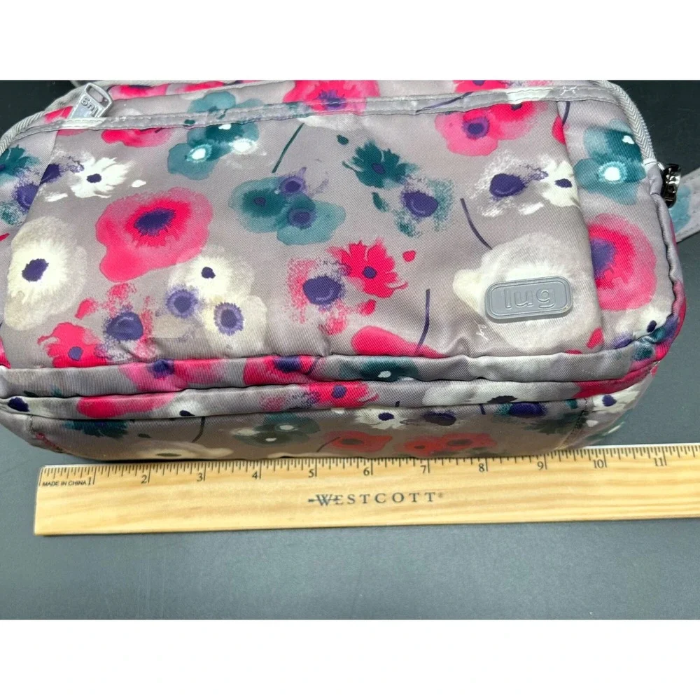 LUG‎ Scoop Crossbody Shoulder Bag Purse Watercolor Grey Pink Teal Flower
